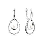 Cercei argint lungi cu perle naturale albe si cristale cu tortita DiAmanti SK20202EL_W-G